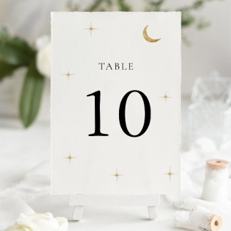 Classic Minimal Celestial Gold Moon Stars Wedding Table Number