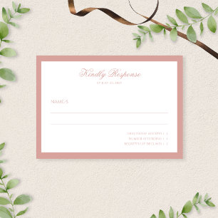 Classic Minimal Dusty Rose Border Script Wedding RSVP Card