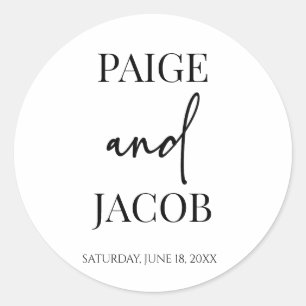 Classic Minimal Minimalist Custom Names Wedding Classic Round Sticker