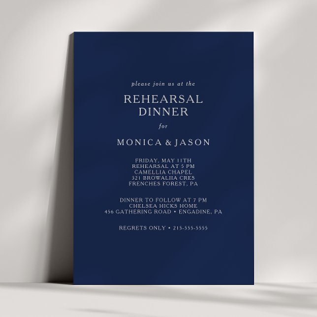 Classic Minimal Navy Blue Silver Rehearsal Dinner Invitation (Creator Uploaded)