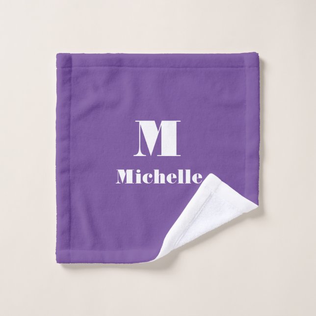 Classic Minimal Nom Moderne Lettre Initiale Violet (Gant de toilette)