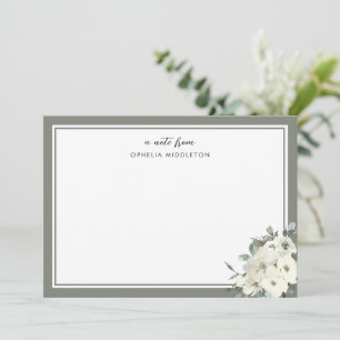 Classic Minimal Olive Green Border Floral  Card