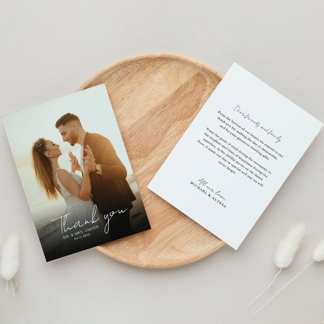 Classic Minimal Photo Hand Writing Script Wedding Thank You Card (Creator Uploaded)