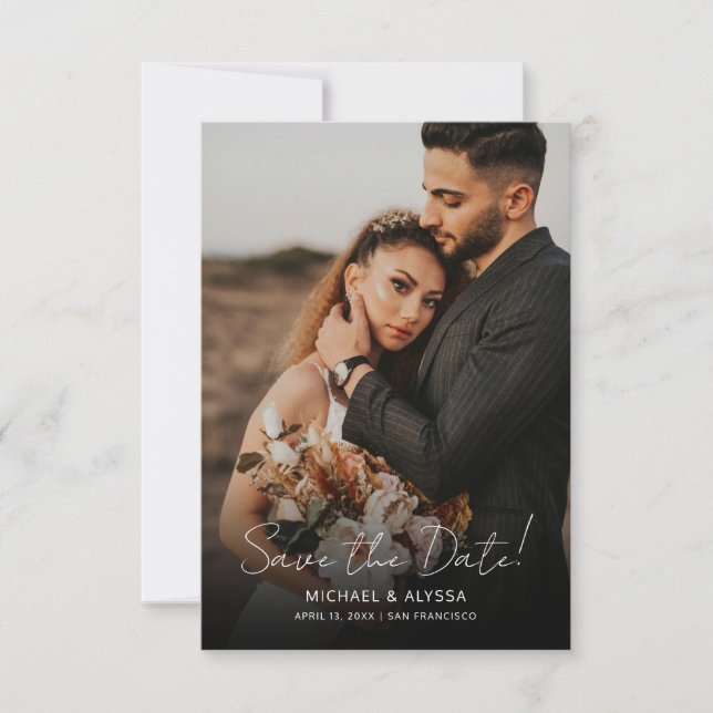 Classic Minimal Photo Handwriting Script Wedding Save The Date (Front)