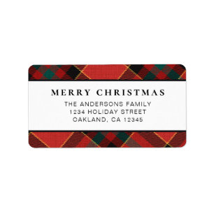 Classic Minimal Red and Green Plaid Christmas Label