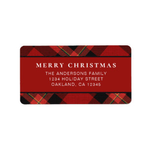 Classic Minimal Red Buffalo Plaid Merry Christmas Label