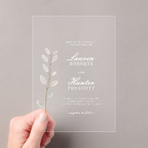 Classic Minimal Soft Ivory Floral Wedding Acrylic Invitations