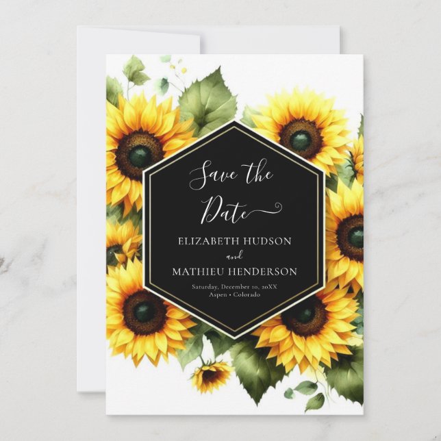 Classic Minimal Sunflower Wedding Save The Date (Front)