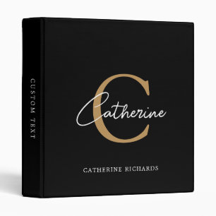 Classic Minimalist Black and Gold Monogram Binder