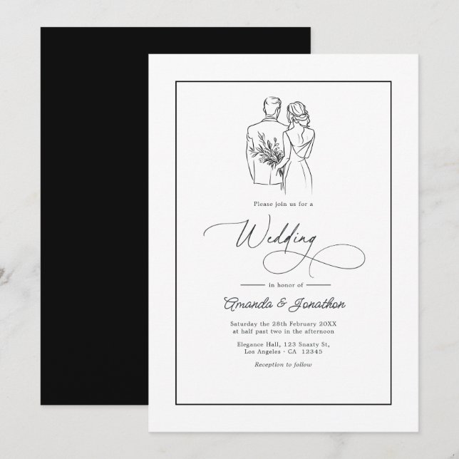 Classic Minimalist Black and White Wedding Invitation (Front/Back)
