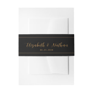 Classic Minimalist Black & Gold Wedding  Invitation Belly Band
