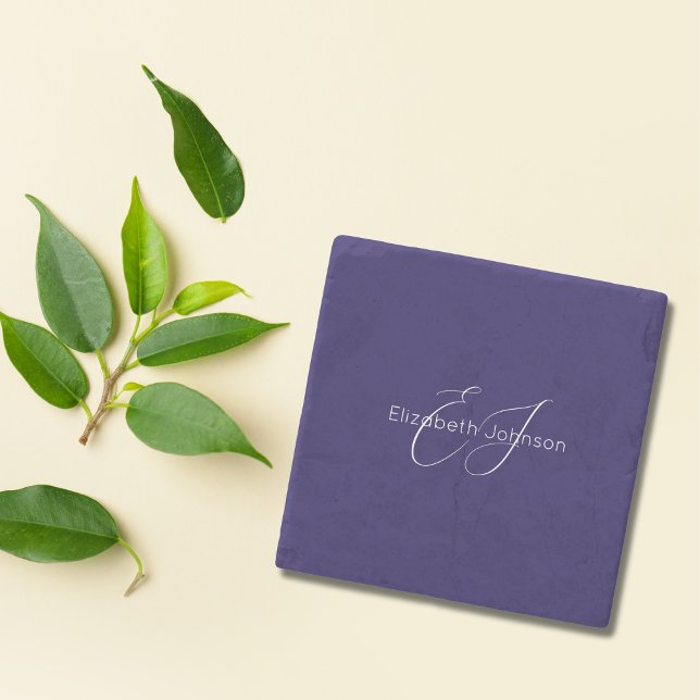 classic minimalist blue and white name customized stone coaster (Creator Uploaded)