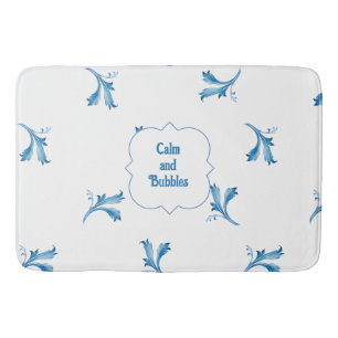 Classic Minimalist Blue Tile Leaf Ornaments Bath Mat