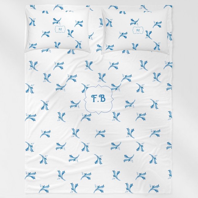Classic Minimalist Blue Tile Leaf Ornaments  Fleece Blanket (Creator Uploaded)