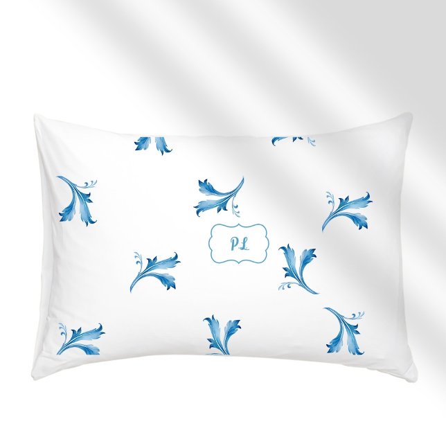 Classic Minimalist Blue Tile Leaf Ornaments Pillowcase (Creator Uploaded)