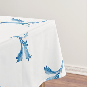 Classic Minimalist Blue Tile Leaf Ornaments Tablecloth