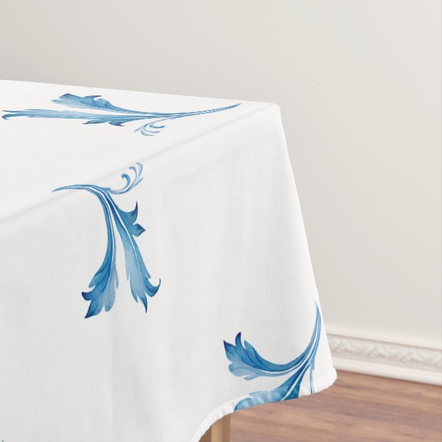 Classic Minimalist Blue Tile Leaf Ornaments Tablecloth (In Situ)