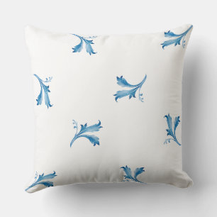Classic Minimalist Blue Tile Leaf Ornaments Throw Pillow