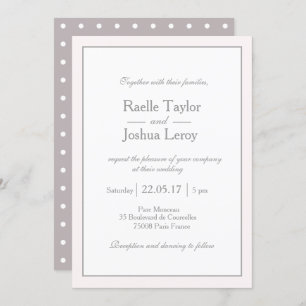 Classic minimalist blush pink white grey wedding invitation