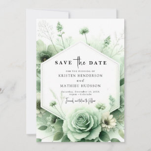 Classic Minimalist Botanical Sage Green Wedding  Save The Date