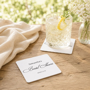 Classic Minimalist Bridal Shower Square Paper Coaster