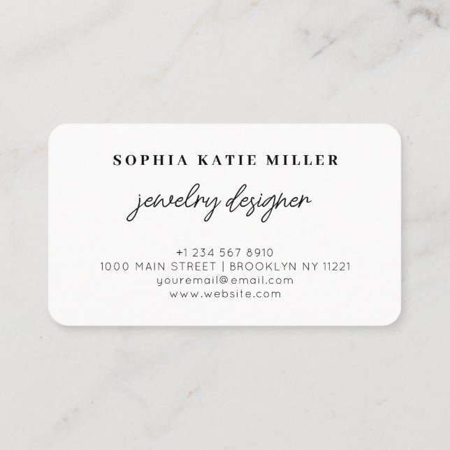 Classic Minimalist Chic Handmade Jewellery Designe Business Card (Back)