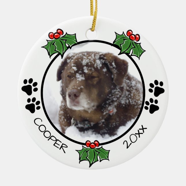 Classic minimalist Christmas pet paw prints  Ceramic Ornament (Front)