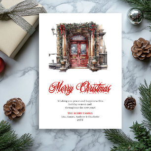 Classic Minimalist Christmas Scene Greeting Holiday Card