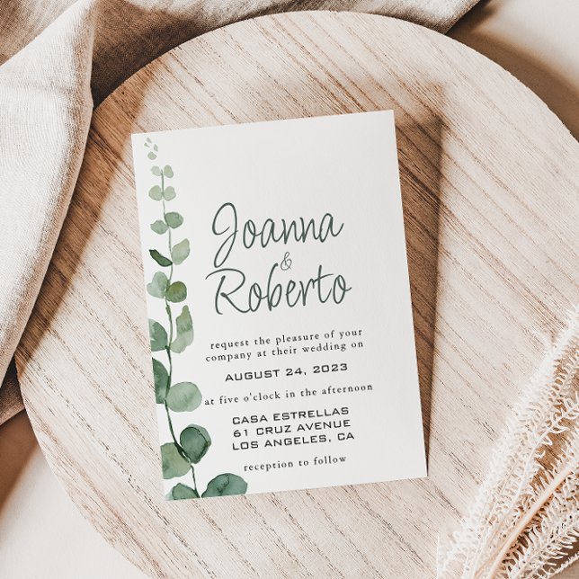 Classic Minimalist Eucalyptus Formal Wedding  Invitation (Creator Uploaded)