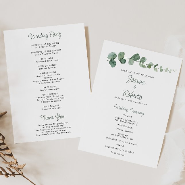 Classic Minimalist Eucalyptus Wedding Program (Creator Uploaded)
