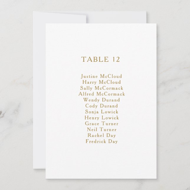 Classic Minimalist Gold Table Number Seating Chart (Front)