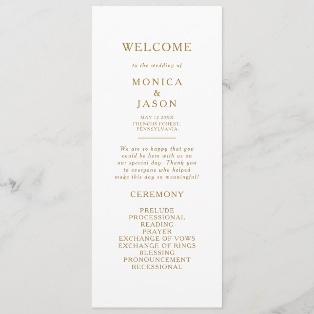Classic Minimalist Gold Wedding Program (Front)