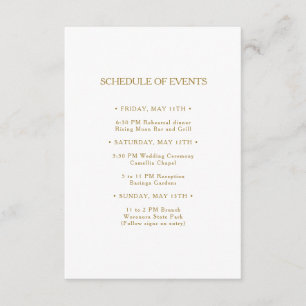 Classic Minimalist Gold Wedding Schedule of Events Enclosure Card