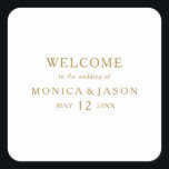 Classic Minimalist Gold Wedding Welcome Square Sticker<br><div class="desc">This classic minimalist gold wedding welcome square sticker is great for a simple and elegant wedding. The gold vintage typography gives it a classy formal touch. Keep it as is,  or choose to personalize it with artwork or graphics of your choice.</div>