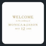 Classic Minimalist Gold Wedding Welcome Square Sticker<br><div class="desc">This classic minimalist gold wedding welcome square sticker is great for a simple and elegant wedding. The gold vintage typography gives it a classy formal touch. Keep it as is,  or choose to personalize it with artwork or graphics of your choice.</div>