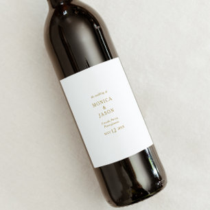 Classic Minimalist Gold Wedding Wine Label