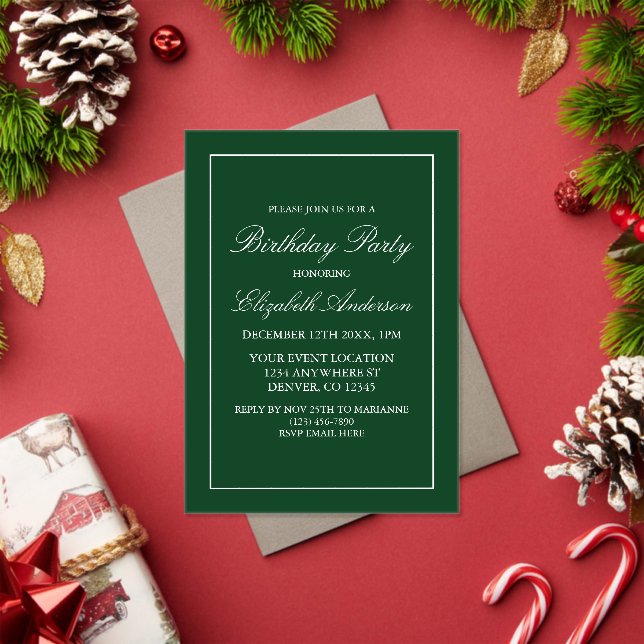 Classic Minimalist Green Birthday Invitation (Insitu (Holiday))