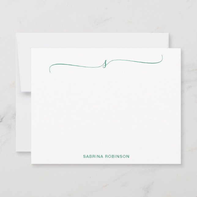 Classic Minimalist Green Calligraphy Card (Front)