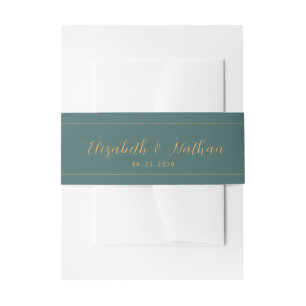 Classic Minimalist Green & Gold Wedding Invitation Belly Band