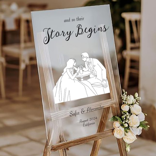 Classic Minimalist Line Art Wedding Welcome Acrylic Sign (Acrylic Wedding Sign)
