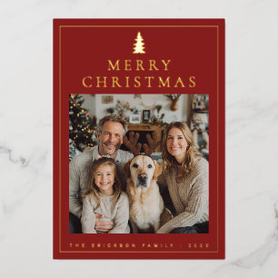 Classic Minimalist Merry Christmas Photo Foil Holiday Card