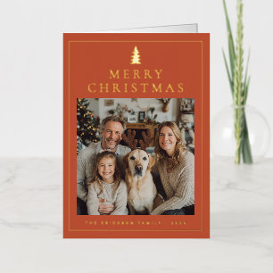 Classic Minimalist Merry Christmas Photo Persimmon Foil Holiday Card