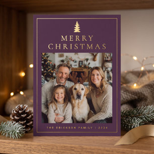 Classic Minimalist Merry Christmas Photo - Purple Foil Holiday Card