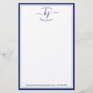 Classic Minimalist Monogram Script Navy Frame Stationery