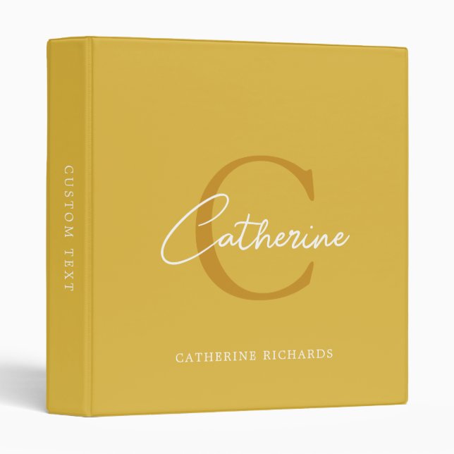 Classic Minimalist Mustard Yellow Monogram Binder (Front/Spine)