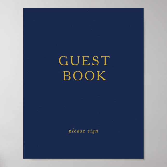 Classic Minimalist Navy Blue Gold Guest Book Sign (Front)