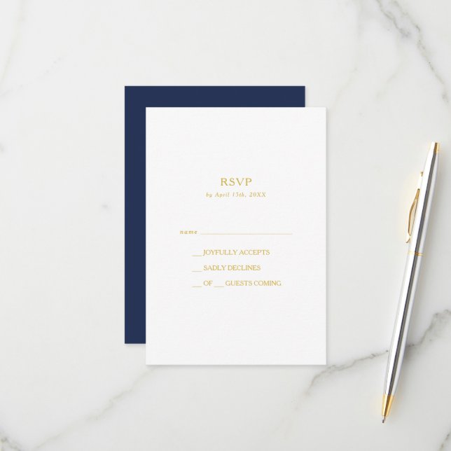 Classic Minimalist Navy Blue | Gold RSVP Card (Front/Back In Situ)