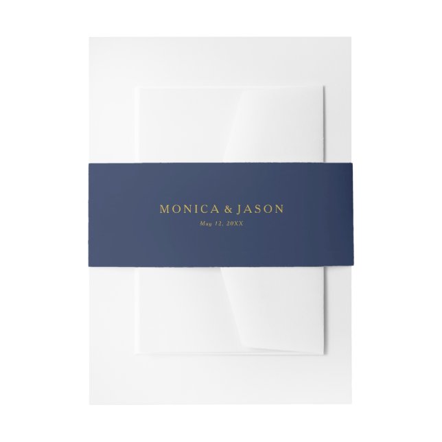 Classic Minimalist Navy Blue | Gold Wedding Invitation Belly Band (Front Example)