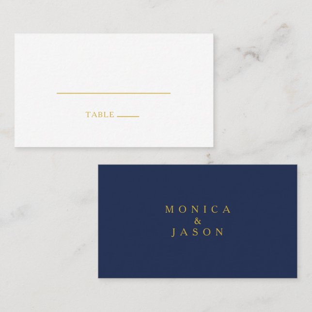 Classic Minimalist Navy Blue | Gold Wedding Place Card (Front/Back)