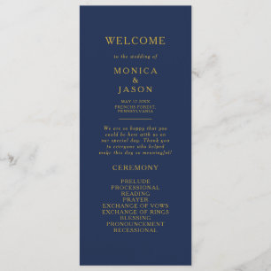 Classic Minimalist Navy Blue Gold Wedding Program